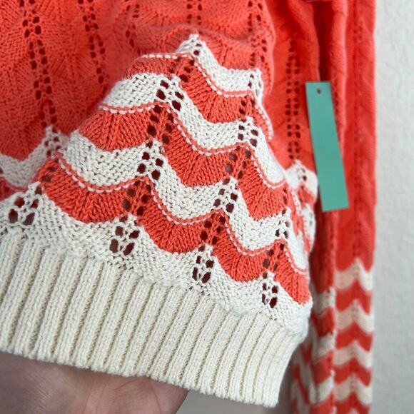 NWT Abound Retro Scallop Striped Pointelle Knit Pullover Sweater Size Medium - Picture 5 of 7